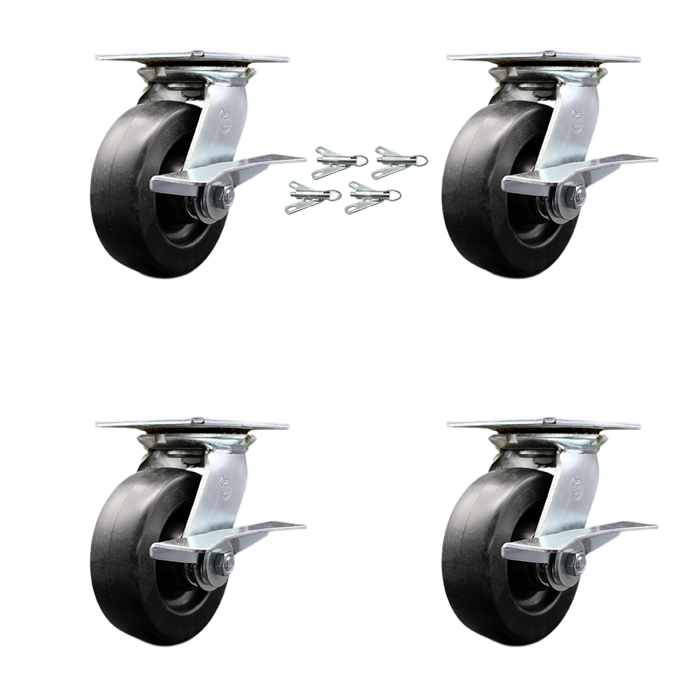 SCC-35S620-POR-SLB-BSL-4 Heavy Duty Large Top Plate Polyolefin Swivel Caster with 6 x 2 in. Black Wheels - 2800 lbs Total Capacity - Set of 4