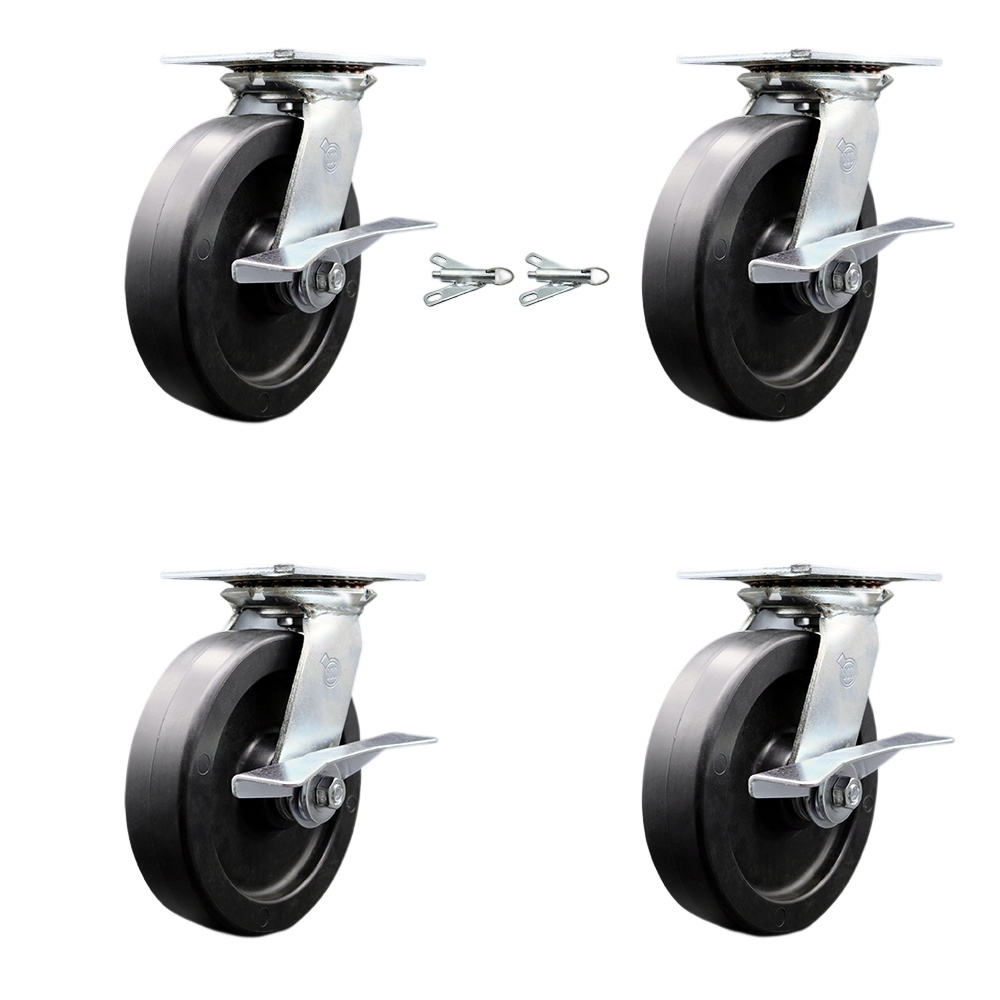 SCC-35S820-POR-SLB-BSL-2-SLB-2 Heavy Duty Large Top Plate Polyolefin Swivel Caster with 8 x 2 in. Black Wheels - 3600 lbs Capacity - Set of 4