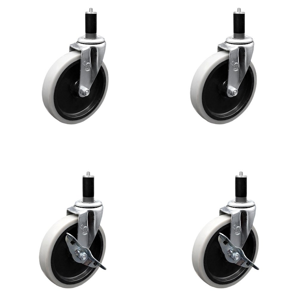 SCC-EX05S510-TPRS-114-2-SLB-2 5 in. Swivel Thermoplastic Rubber Casters, 1.25 in. Expanding Adapter Stem Casters - Set of 4