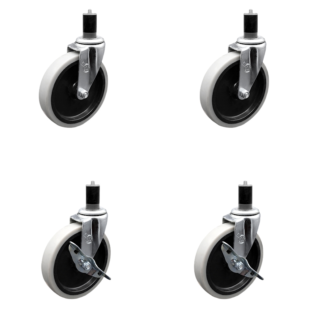 SCC-EX05S510-TPRS-158-2-SLB-2 5 in. Swivel Thermoplastic Rubber Casters, 1.63 in. Expanding Adapter Stem Casters - Set of 4
