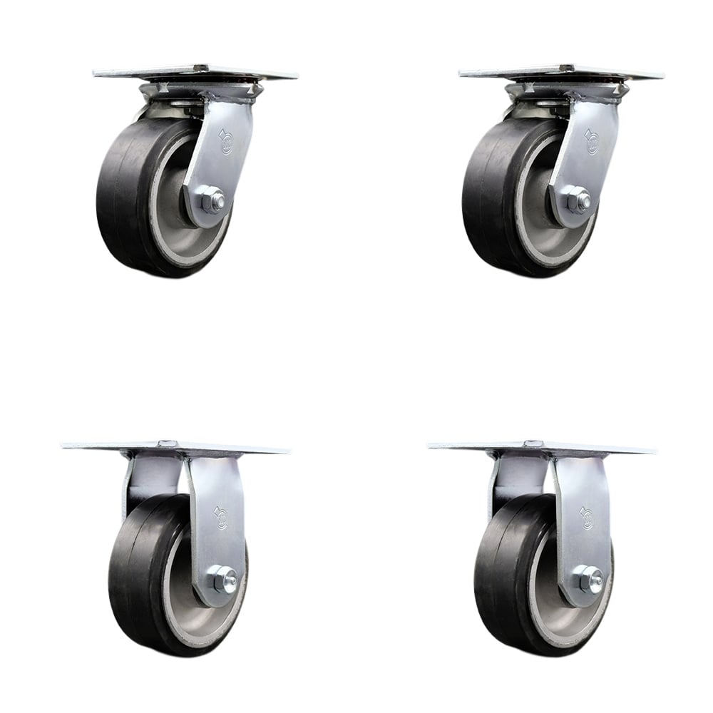 SCC-35S520-RAR-2-R-2 Heavy Duty Large Top Plate Rubber on Aluminum Swivel Caster with 5 x 2 in. Black Wheels - 2000 lbs Total Capacity - Set of 4