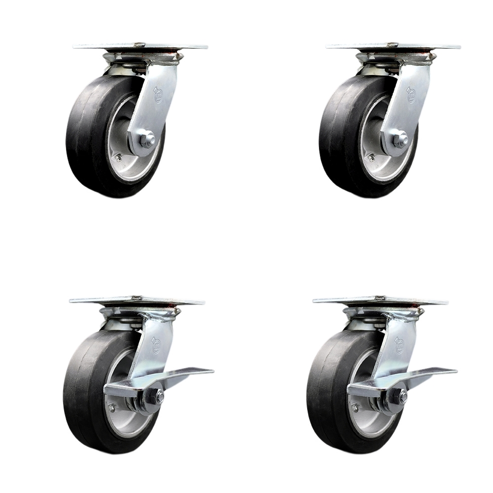 SCC-35S620-RAR-2-SLB-2 Heavy Duty Large Top Plate Rubber on Aluminum Swivel Caster with 6 x 2 in. Black Wheels - 2200 lbs Total Capacity - Set of 4