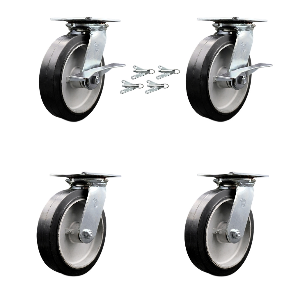 SCC-35S820-RAR-SLB-BSL-2-BSL-2 Heavy Duty Large Top Plate Rubber on Aluminum Swivel Caster with 8 x 2 in. Black Wheel - 2400 lbs Capacity - Set of 4