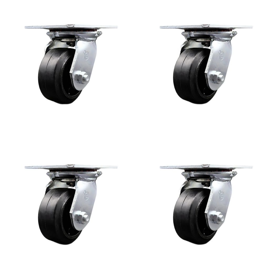SCC-35S420-RSR-4 Heavy Duty Large Top Plate Rubber on Cast Iron Swivel Caster with 4 x 2 in. Black Wheels - 1600 lbs Total Capacity - Set of 4
