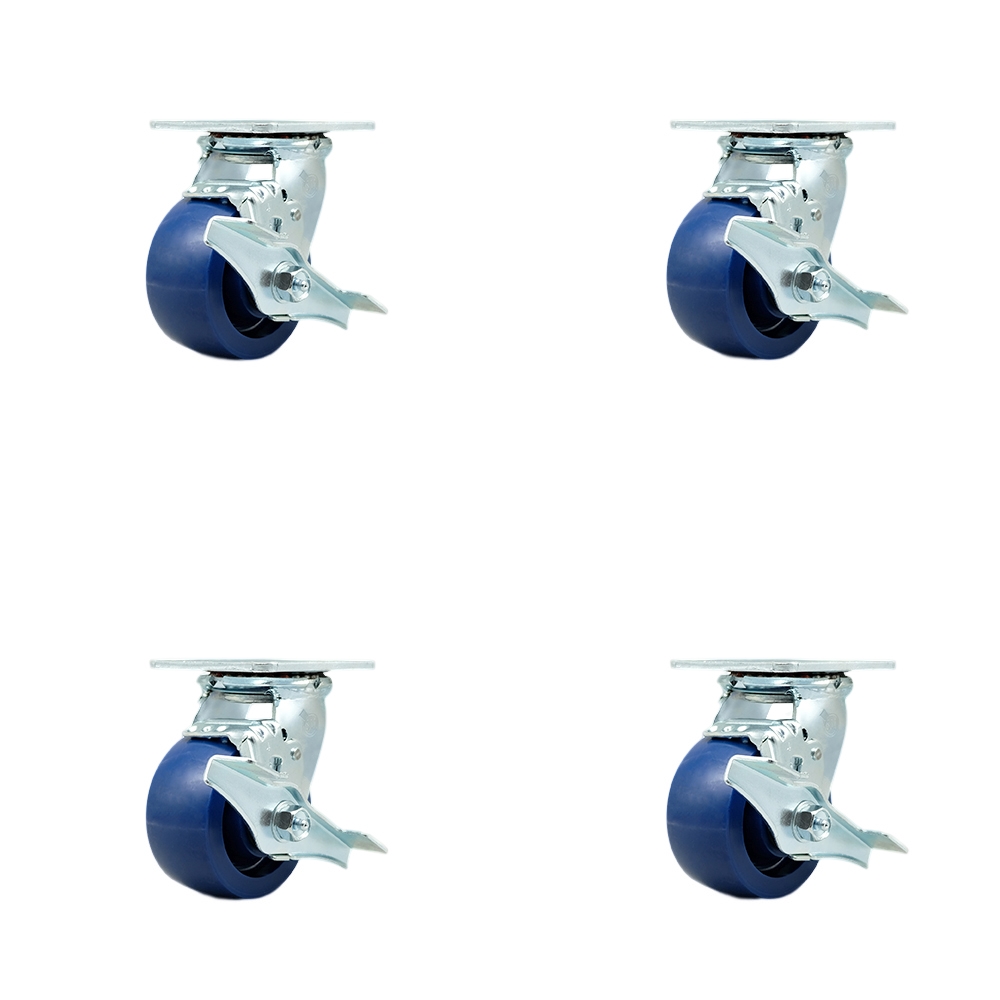 SCC-30CS420-SPUR-TLB-4 Solid Polyurethane Swivel Top Plate Casters, Heavy Duty with 4 in. Wheels - 2800 lbs Total Capacity - Set of 4