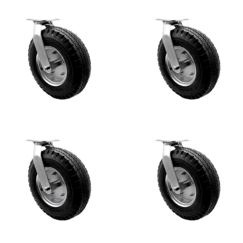 SCC-100S3506-PNB-BSL-4 12 in. Swivel Pneumatic Rubber Wheel Casters, Black - Set of 4