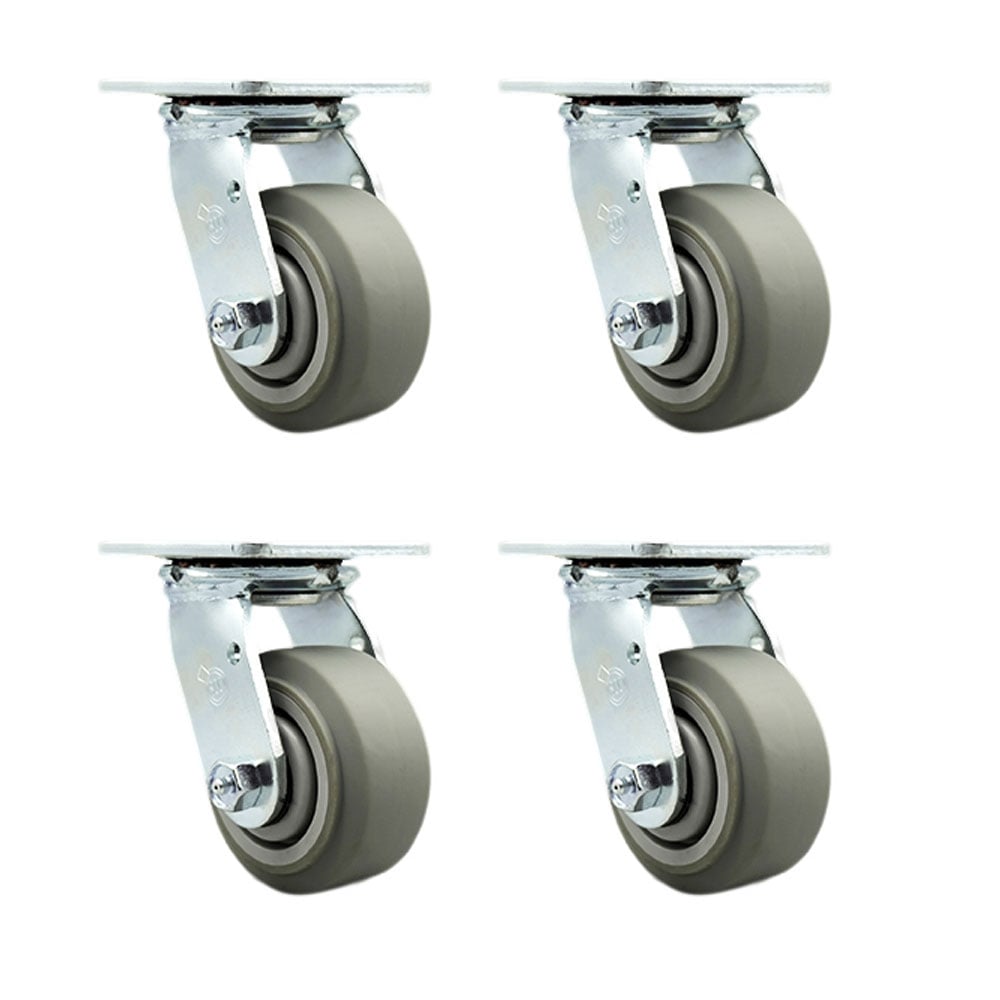 SCC-30CS420-TPRRF-4 Thermoplastic Rubber Flat Tread Swivel Top Plate Casters, Heavy Duty with 4 in. Wheels - 1200 lbs Total Capacity - Set of 4