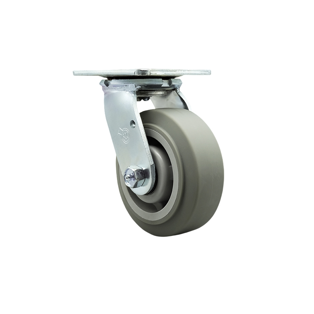 SCC-30CS520-TPRRF Thermoplastic Rubber Flat Tread Swivel Top Plate Heavy Duty Caster with 5 in. Wheel - 350 lbs Capacity per Caster