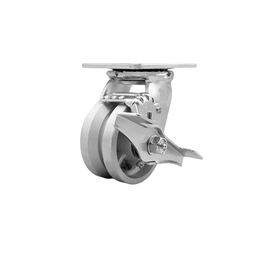 SCC-30CS420-VGR-TLB V Groove Semi Steel Cast Iron Swivel Top Plate Heavy Duty Caster with 4 in. Wheel & Top Lock Brake - 800 lbs Capacity per Caster