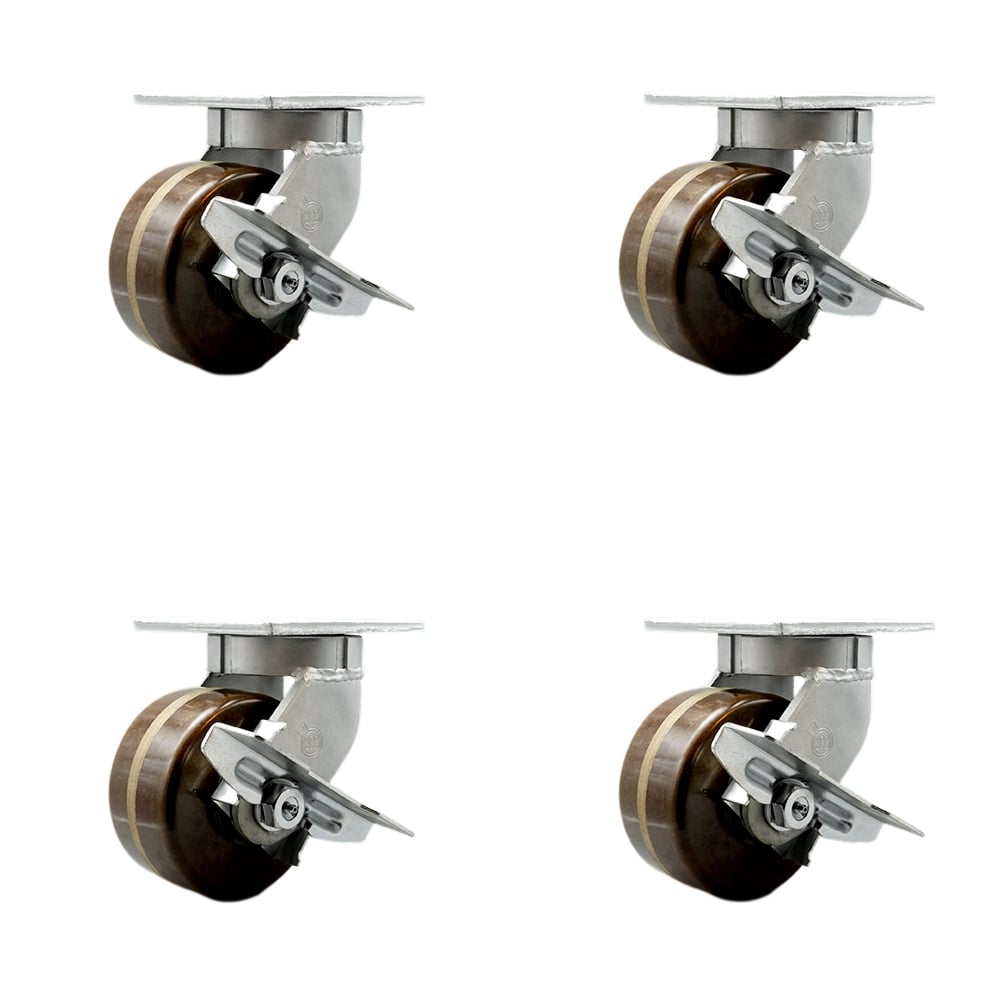 SCC-KP92S630-PHRHT-SLB-4 6 in. Swivel Top Plate Caster Set Extra Heavy Duty Casters with High Temperature Phenolic Wheels - Set of 4