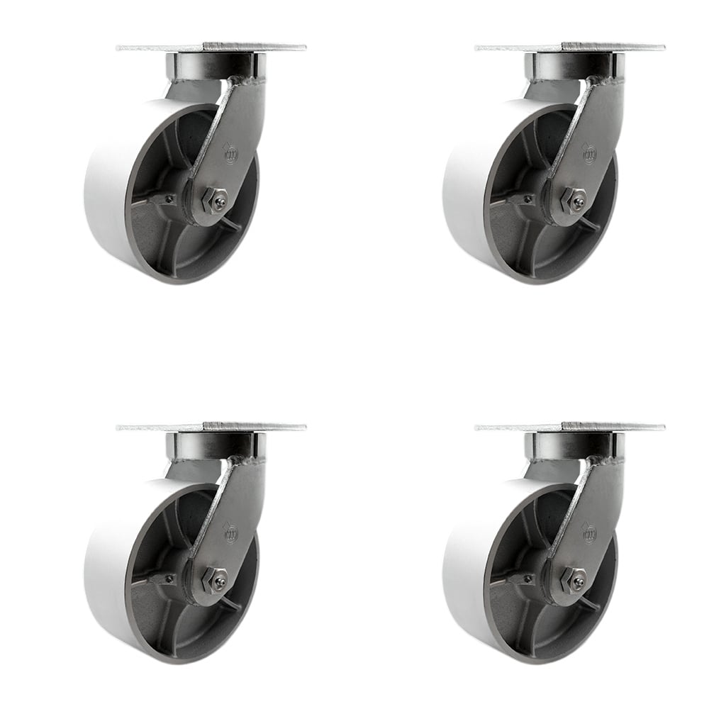 SCC-KP92S830-SSR-4 8 in. Swivel Top Plate Caster Set Extra Heavy Duty Casters with Semi Steel Cast Iron Wheels - 10000 lbs Total Capacity - Set of 4