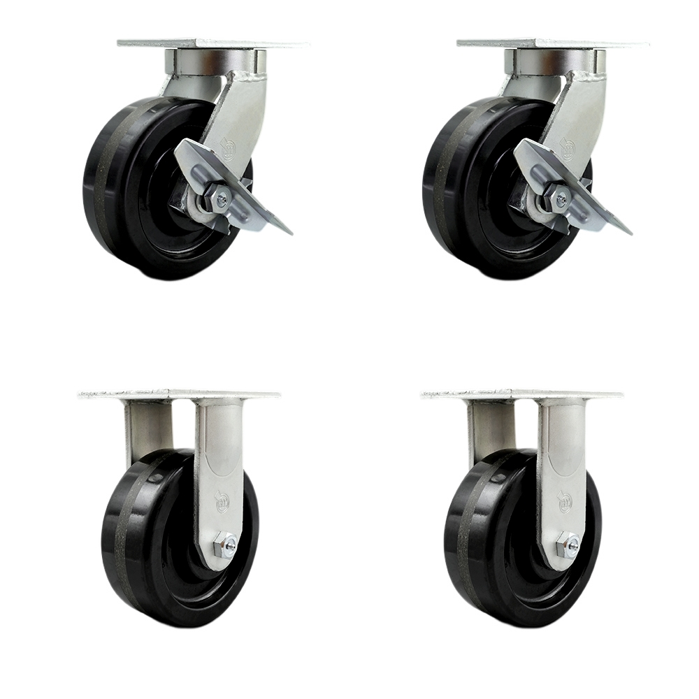 SCC-KP92S830-PHR-SLB-BSL-2-R830-2 8 in. Swivel Top Plate Caster Set Extra Heavy Duty Casters with Phenolic Wheels - Set of 4