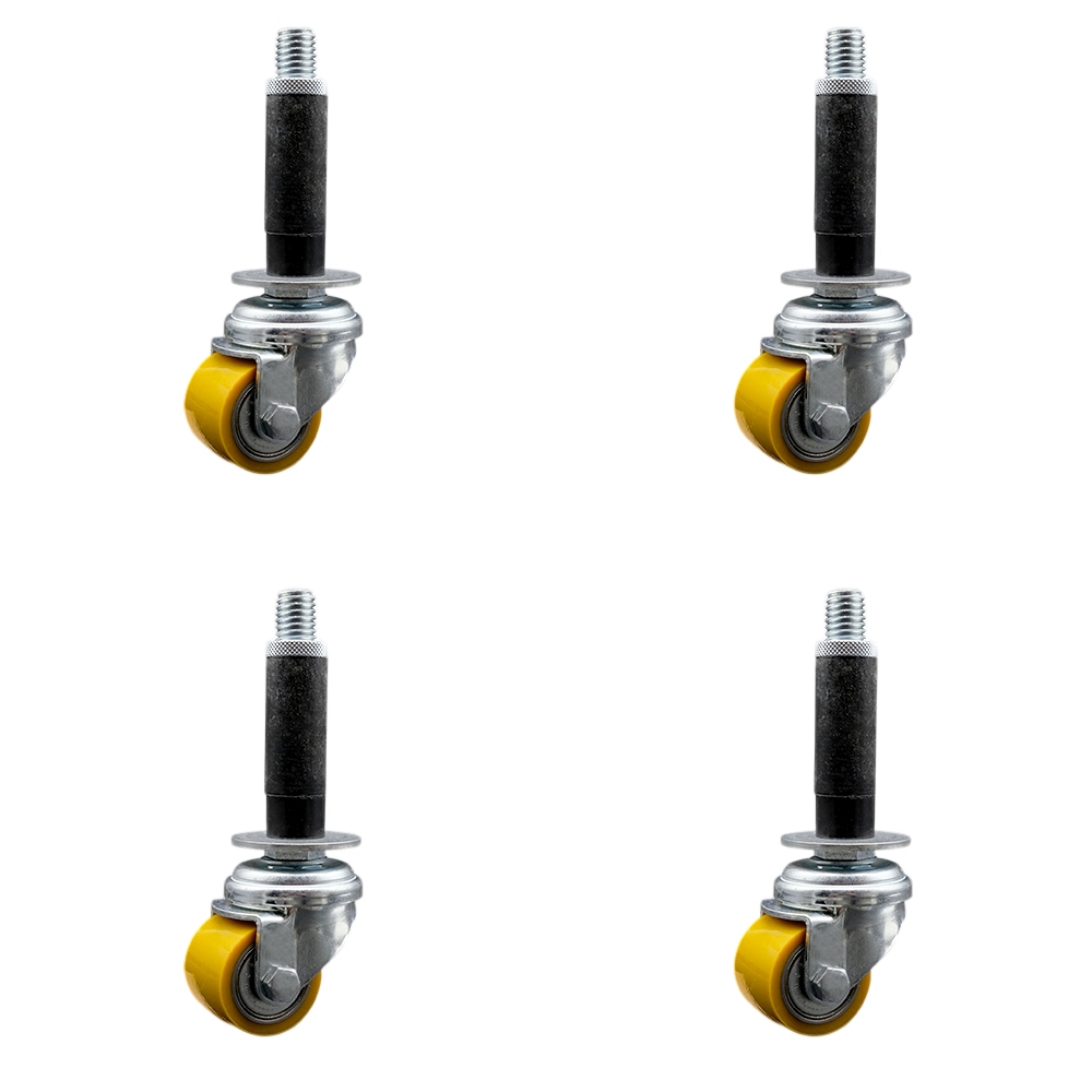 SCC-EX04S13810-PUB-34-4 Low Profile Polyurethane Swivel Expanding Adapter Stem Caster with 35 x 27 mm Yellow Wheels & 0.75 in. Stem - Set of 4