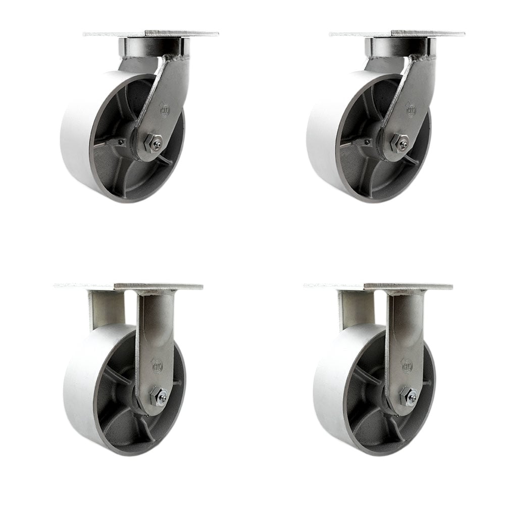 8 in. Swivel Top Plate Caster Set Extra Heavy Duty Casters with Semi Steel Cast Iron Wheels - 10000 lbs Total Capacity - Set of 4