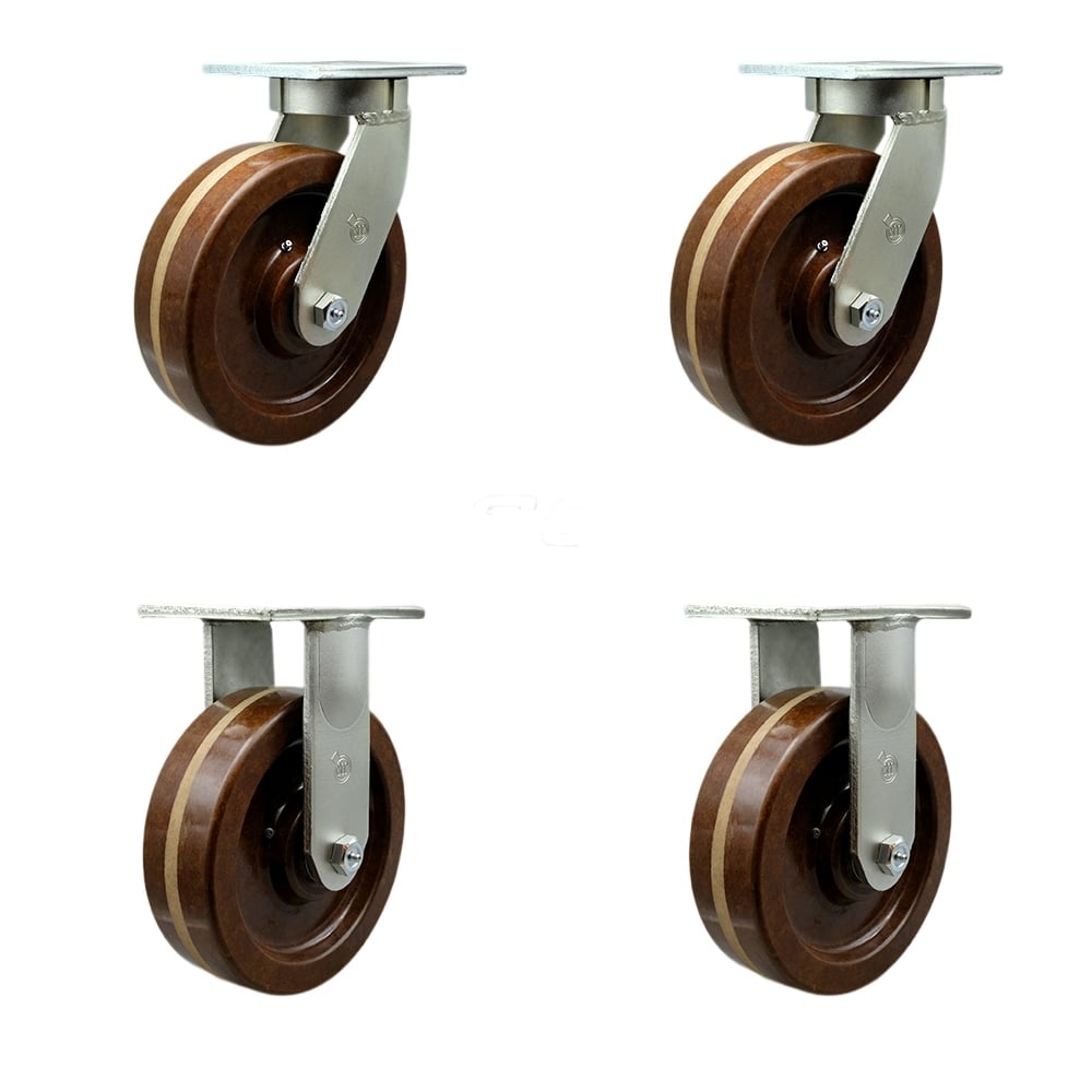 10 in. Swivel Top Plate Caster Set Extra Heavy Duty Casters with High Temperature Phenolic Wheels - 1600 lbs Total Capacity - Set of 4