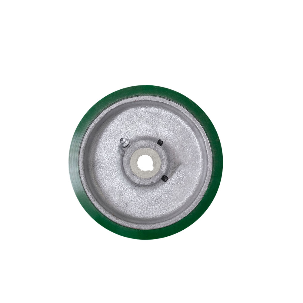 SCC-EZPUS415-12-KW-2SS 4 x 1.5 in. Green Polyurethane Tread on Cast Iron Keyed Drive Wheel - 0.5 in. Plain Bore with Two 0.25 in. Set Screws