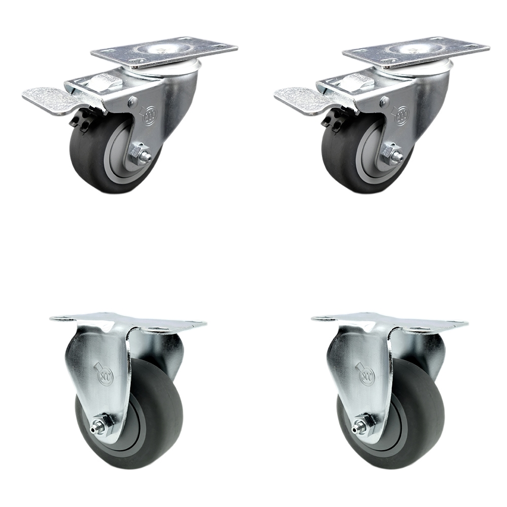 SCC-TTL20S314-TPRB-2-R-2 Thermoplastic Rubber Swivel Top Plate Caster with 3 in. Gray Wheels - 840 lbs Total Capacity - Set of 4