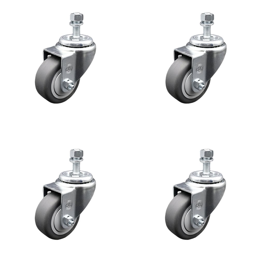 Thermoplastic Rubber Swivel Threaded Stem Caster - 3 x 1.25 in. Gray Wheels & 0.50 in. Stems - 840 lbs Total Capacity - Set of 4
