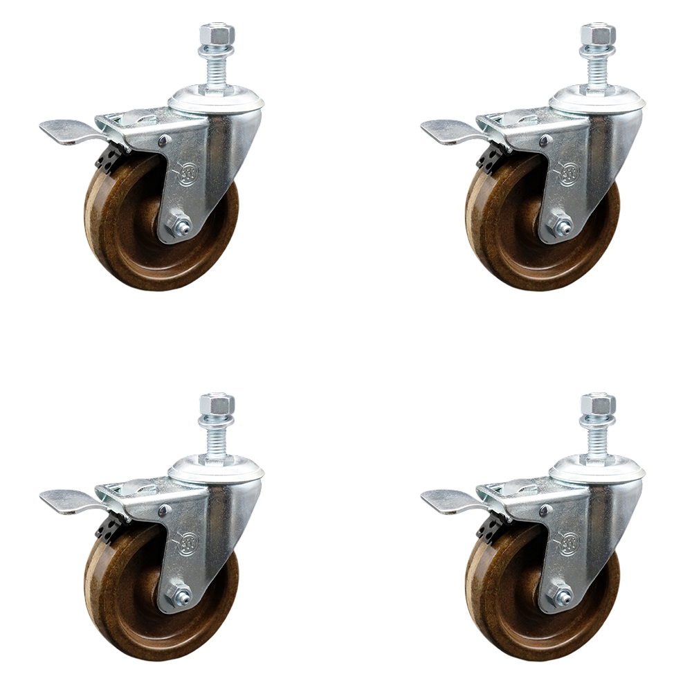 SCC-TSTTL20S414-PHSHT-121315-4 High Temperature Phenolic Swivel Threaded Stem Caster with 4 x 1.25 in. Brown Wheels & 0.5 in. Stems - Set of 4