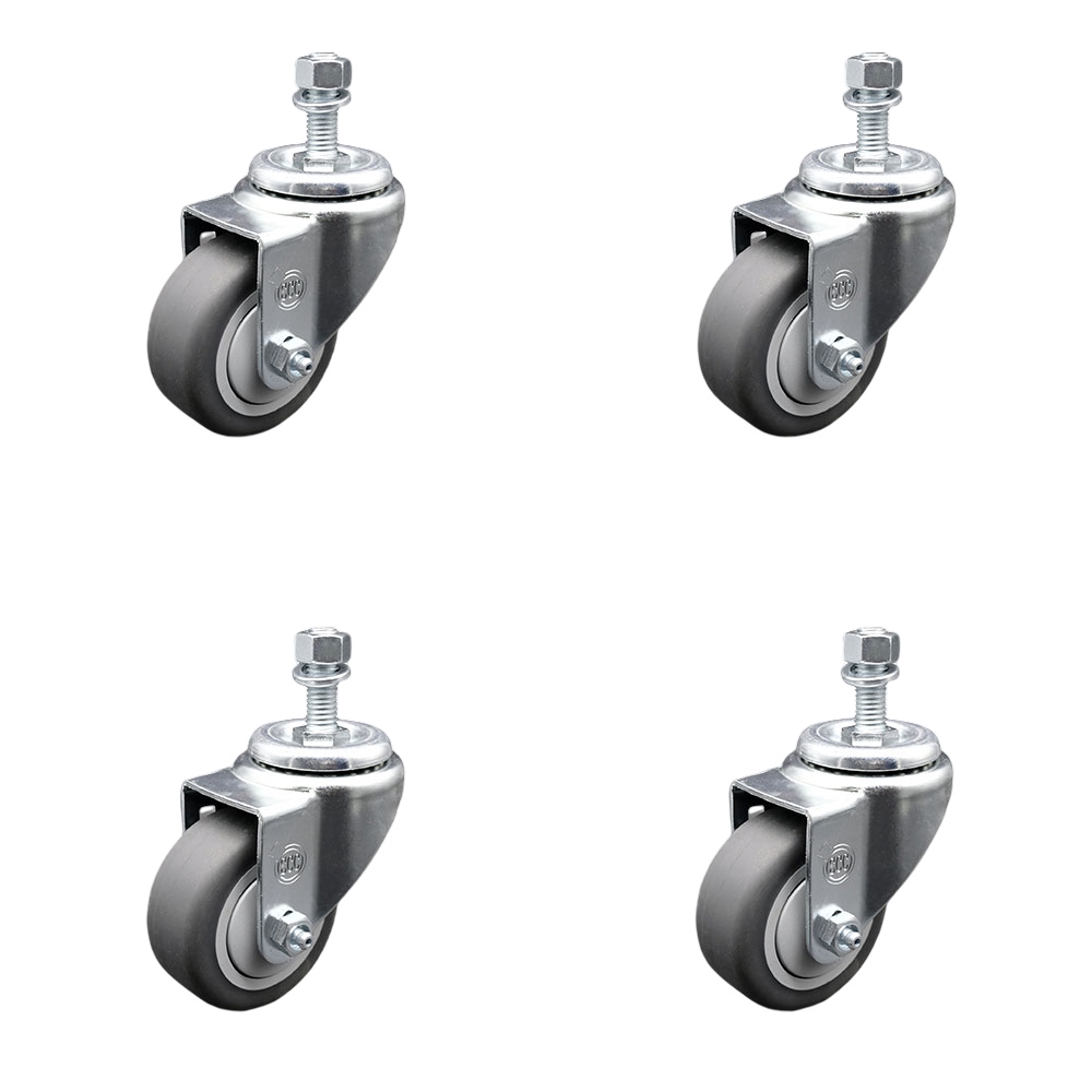 Thermoplastic Rubber Swivel Threaded Stem Caster - 3.5 x 1.25 in. Gray Wheels & 0.50 in. Stems - 920 lbs Total Capacity - Set of 4