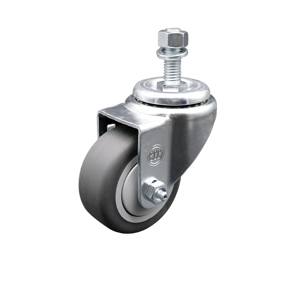 Stainless Steel Thermoplastic Rubber Swivel Threaded Stem Caster - 3.5 x 1.25 in. Gray Wheel & 0.5 in. Stem - 230 lbs Capacity per Caster