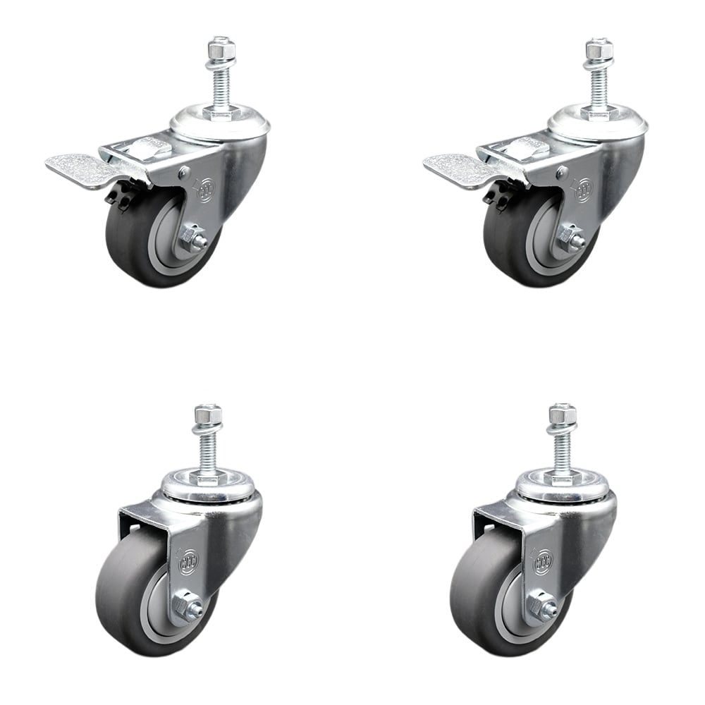 Stainless Steel Thermoplastic Rubber Swivel Threaded Stem Caster - 3.5 x 1.25 in. Gray Wheels & 0.37 in. Stems - 920 lbs Total Capacity - Set of 4
