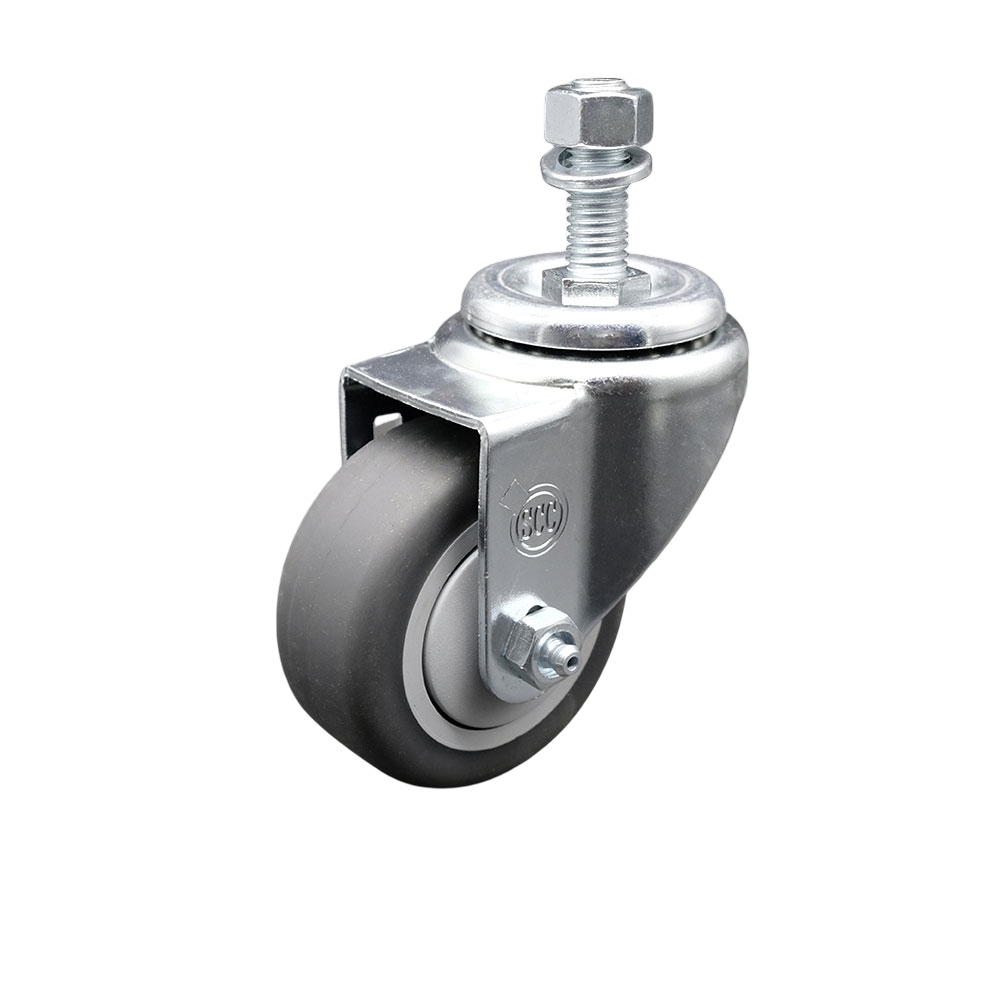Stainless Steel Thermoplastic Rubber Swivel Threaded Stem Caster - 3.5 x 1.25 in. Gray Wheel & 12 mm Metric Stem - 230 lbs Capacity per Caster