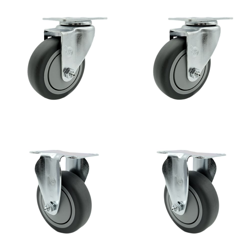SCC-SS20S414-TPRB-2-R-2 Stainless Steel Thermoplastic Rubber Swivel Top Plate Caster - 4 x 1.25 in. Gray Wheels - 1000 lbs Total Capacity - Set of 4