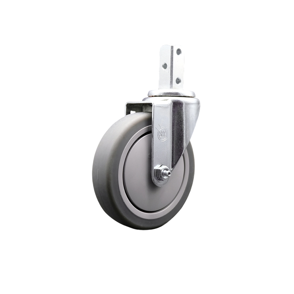 Swivel Square Stem Caster with 5 x 1.25 in. Gray Thermoplastic Rubber Wheel - 0.87 x 2 in. Square Stem with Three 0.26 in. Diameter Mounting Holes