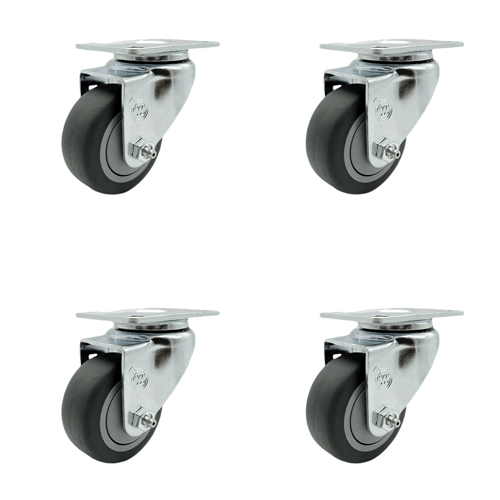 SCC-20S314-TPRB-4 Thermoplastic Rubber Swivel Top Plate Caster with 3 in. Gray Wheels - 840 lbs Total Capacity - Set of 4