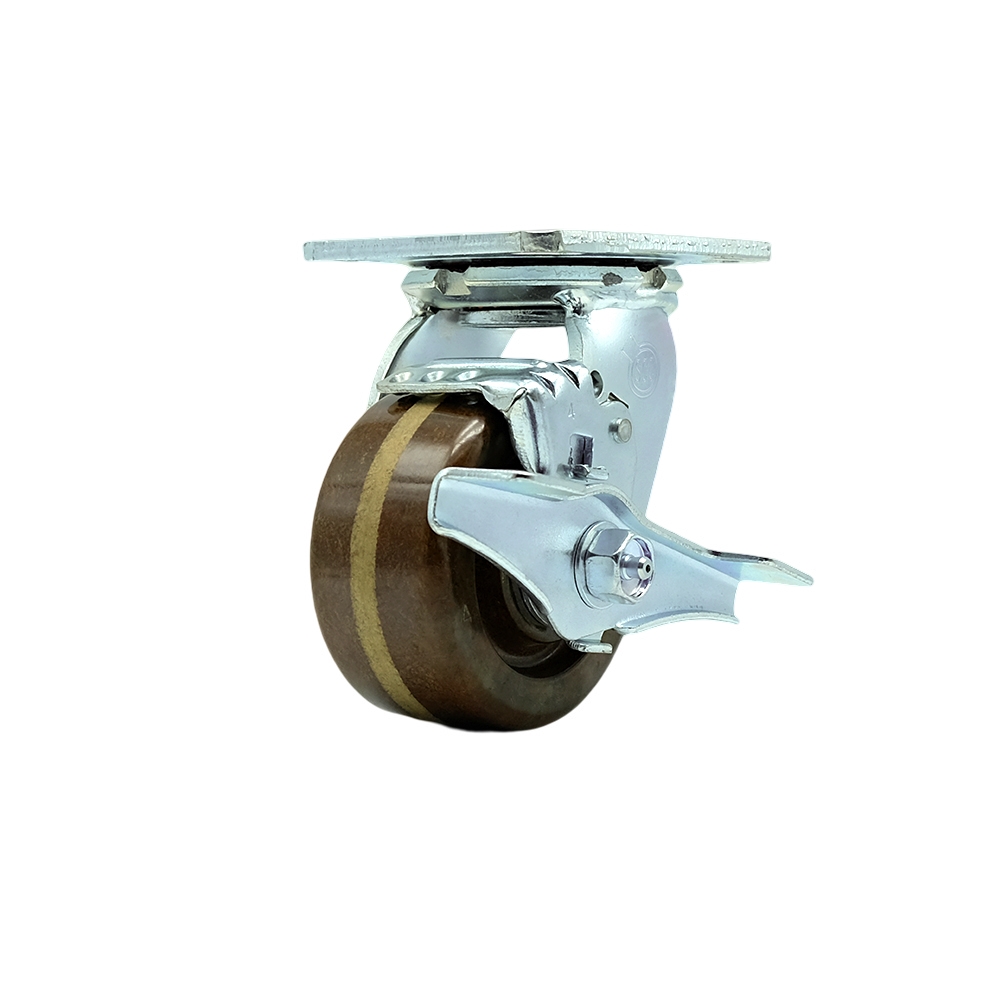 SCC-30CS420-PHRHT-TLB High Temperature Phenolic Swivel Top Plate Heavy Duty Caster with 4 in. Wheel & Top Lock Brake - 800 lbs Capacity per Caster