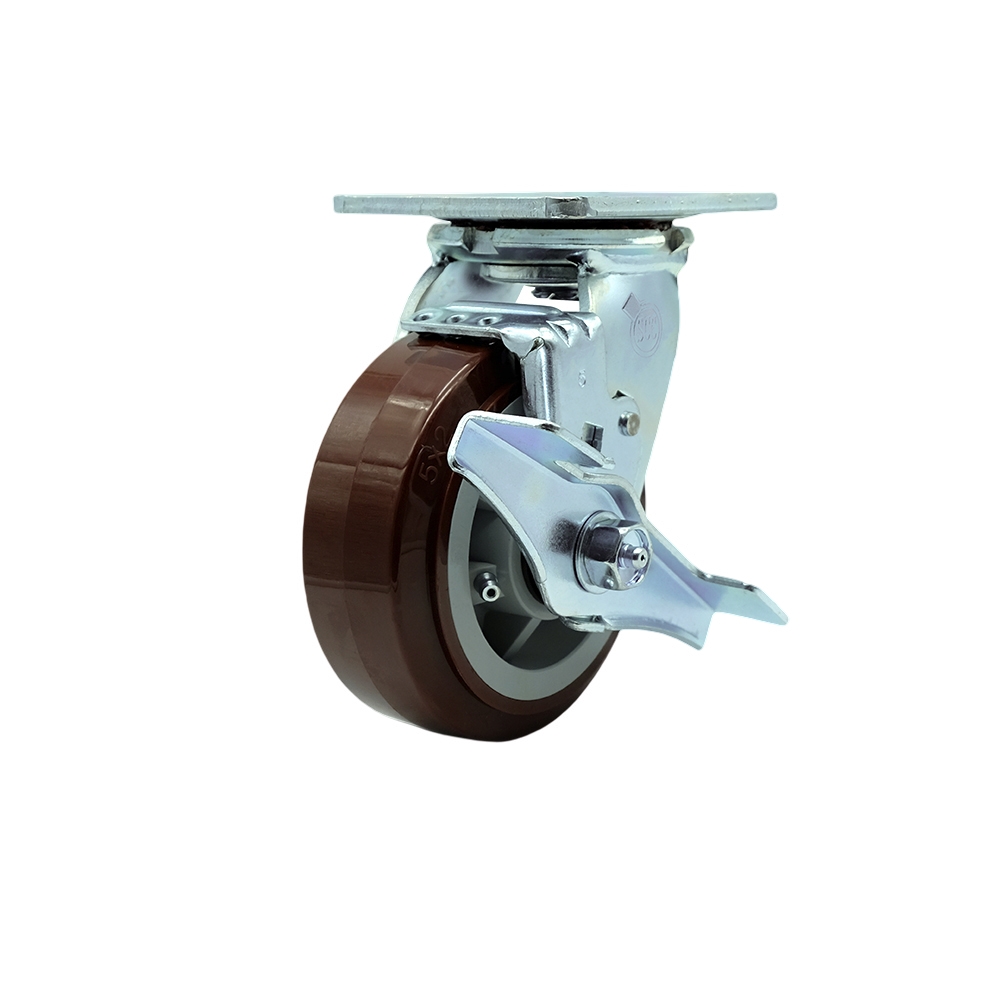 SCC-30CS520-PPUR-TLB Polyurethane Swivel Top Plate Heavy Duty Caster with 5 in. Wheel & Top Lock Brake - 750 lbs Capacity per Caster