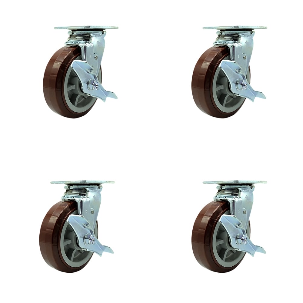 SCC-30CS620-PPUR-TLB-4 Polyurethane Swivel Top Plate Casters, Heavy Duty with 6 in. Wheels - 3600 lbs Total Capacity - Set of 4