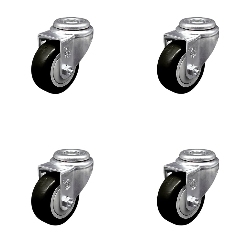 SCC-SSBH20S3514-PPUB-BLK-4 Stainless Steel Polyurethane Swivel Bolt Hole Caster with 3.5 x 1.25 in. Black Wheels - Set of 4