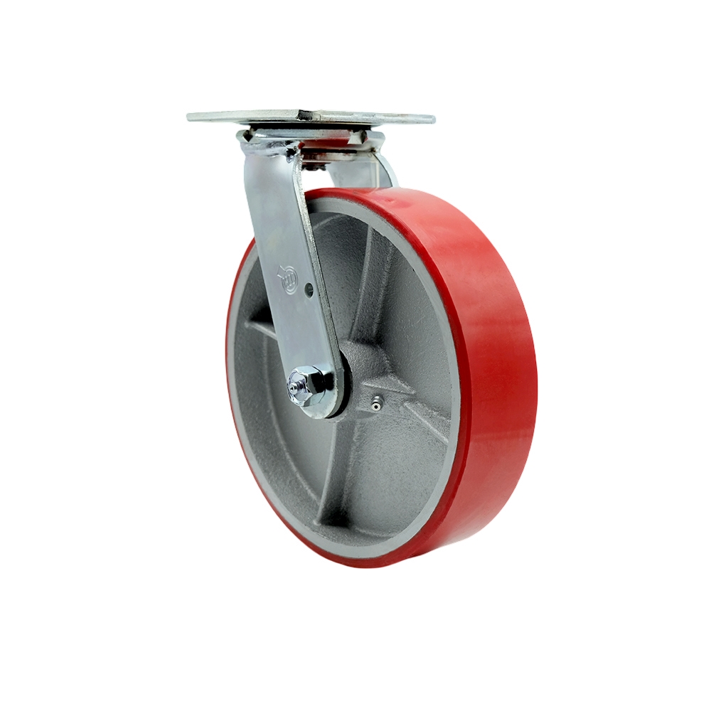 SCC-30CS820-PUR-RS Polyurethane on Cast Iron Swivel Top Plate Heavy Duty Caster with 8 in. Red Wheel - 1250 lbs Capacity per Caster