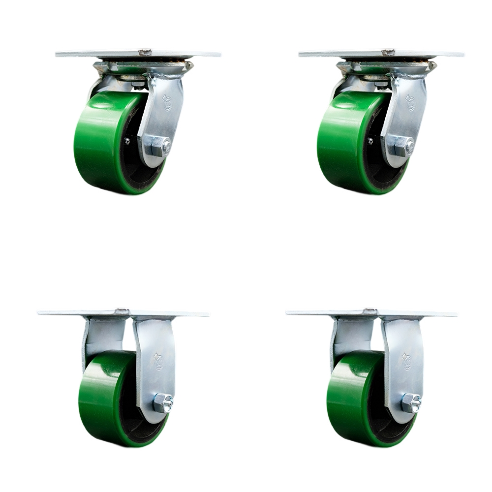 SCC-35S420-PUB-GB-2-R-2 Heavy Duty Large Top Plate Polyurethane on Cast Iron Swivel Caster - 2800 lbs Total Capacity - Set of 4
