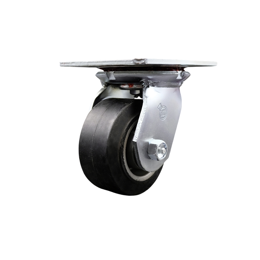 Heavy Duty Large Top Plate Rubber on Aluminum Swivel Caster with Maintenance Free Bearings & 4 x 2 in. Black Wheel - 400 lbs Capacity per Caster