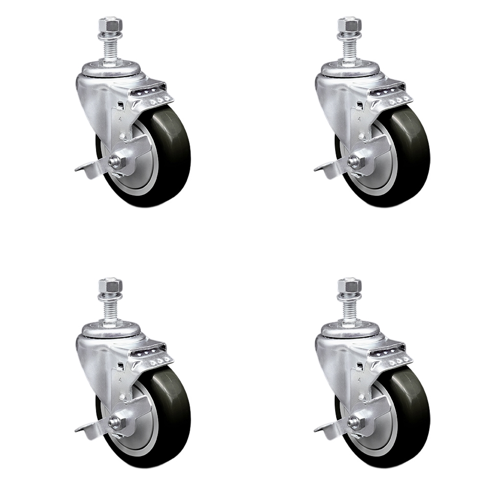 SCC-TS20S414-PPUB-BLK-TLB-121315-4 Polyurethane Swivel Threaded Stem Caster with 4 x 1.25 in. Black Wheels & 0.5 in. Stems - Set of 4