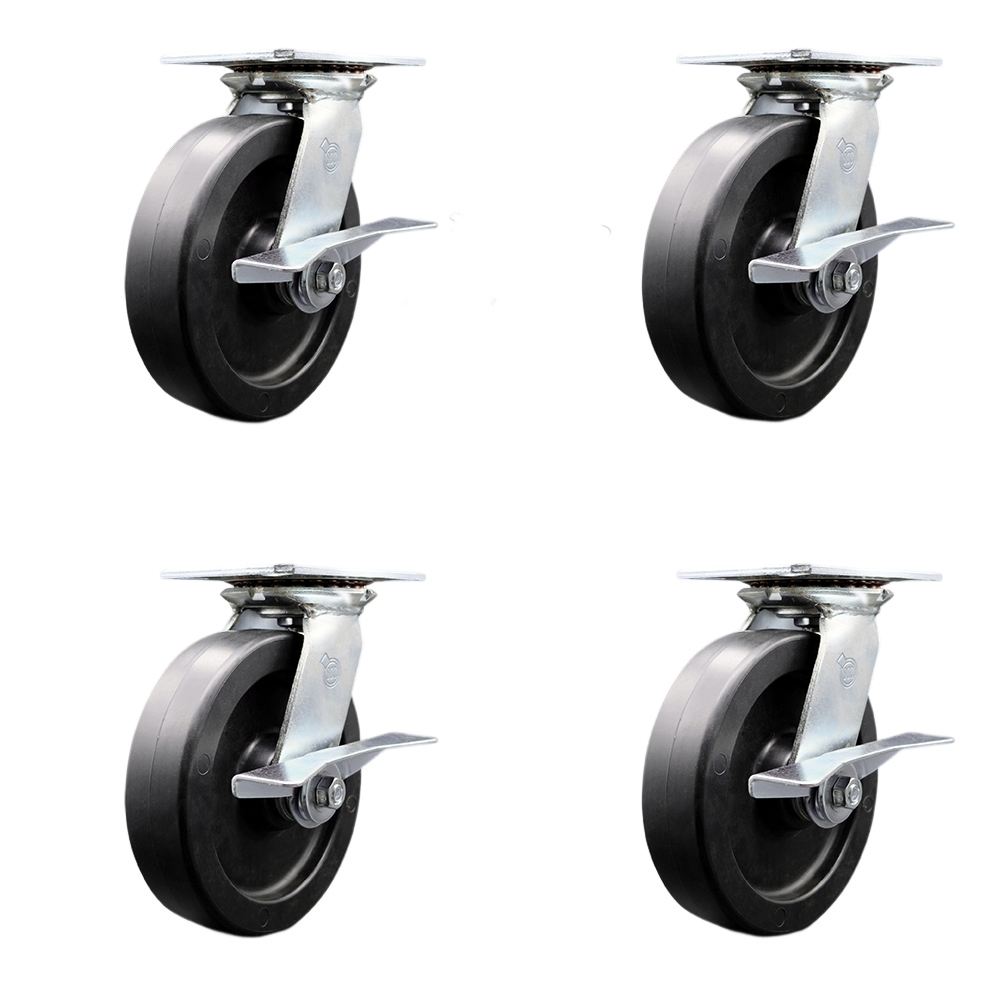 SCC-35S820-POR-SLB-BSL-4 Heavy Duty Large Top Plate Polyolefin Swivel Caster with 8 x 2 in. Black Wheels - 3600 lbs Total Capacity - Set of 4