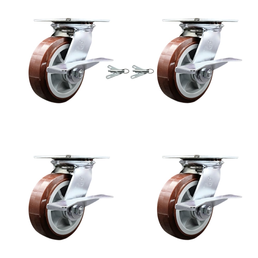 Heavy Duty Large Top Plate Poly on Polyolefin Swivel Caster with 6 x 2 in. Maroon Wheels - 3600 lbs Capacity - Set of 4