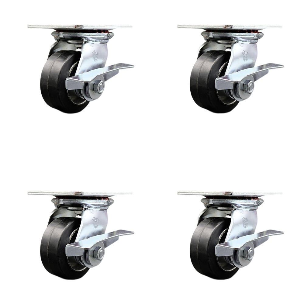 SCC-35S420-RAR-SLB-4 Heavy Duty Large Top Plate Rubber on Aluminum Swivel Caster with 4 x 2 in. Black Wheels - 1600 lbs Total Capacity - Set of 4