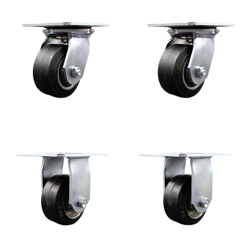 SCC-35S420-RAR-BSL-2-R-2 Heavy Duty Large Top Plate Rubber on Aluminum Swivel Caster with 4 x 2 in. Black Wheels - 1600 lbs Total Capacity - Set of 4