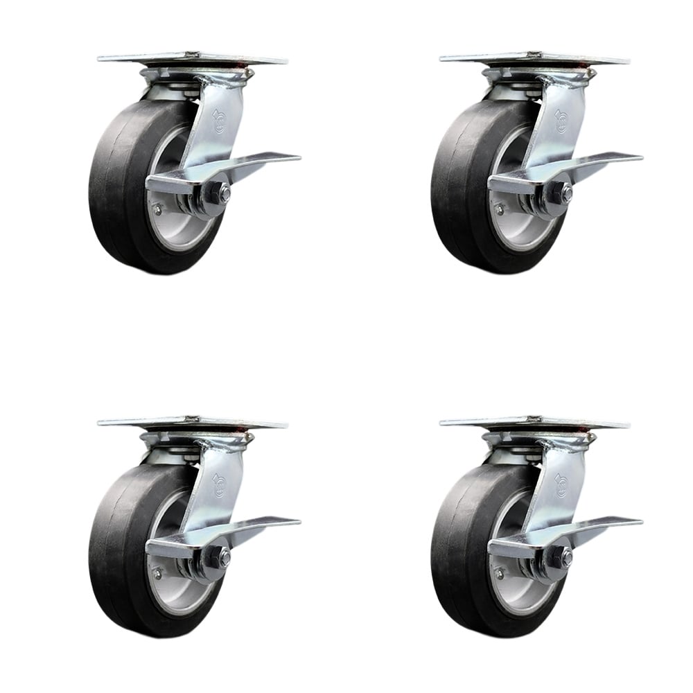 SCC-35S620-RAR-SLB-4 Heavy Duty Large Top Plate Rubber on Aluminum Swivel Caster with 6 x 2 in. Black Wheels - 2200 lbs Total Capacity - Set of 4