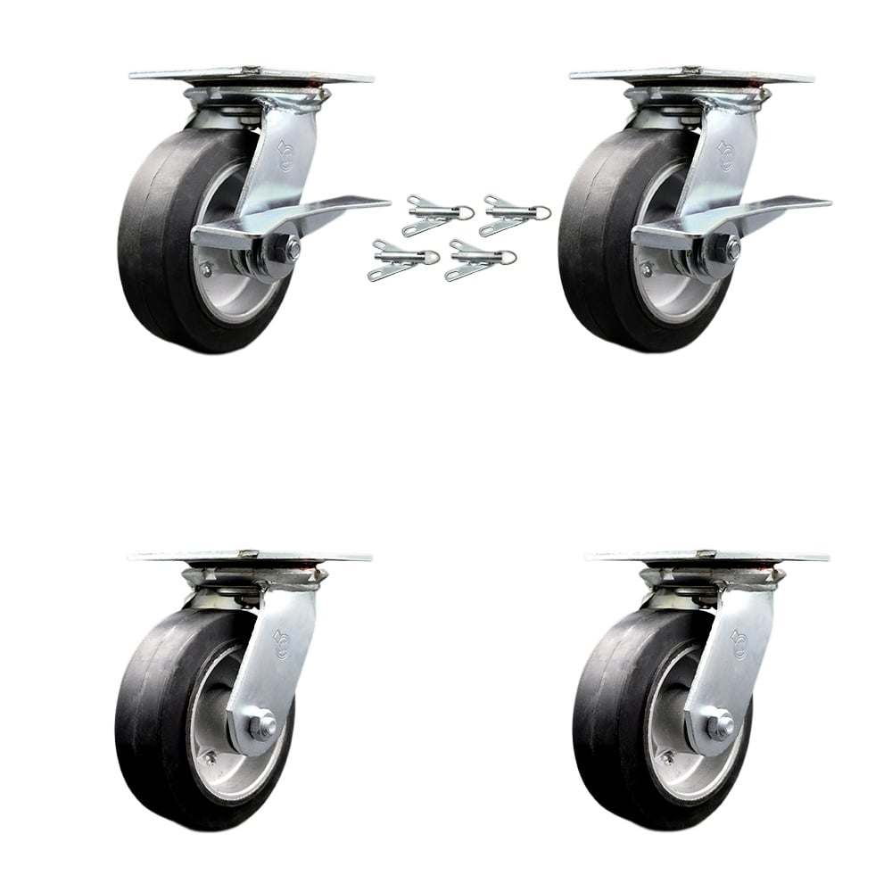 SCC-35S620-RAR-SLB-BSL-2-BSL-2 Heavy Duty Large Top Plate Rubber on Aluminum Swivel Caster with 6 x 2 in. Black Wheel - 2200 lbs Capacity - Set of 4