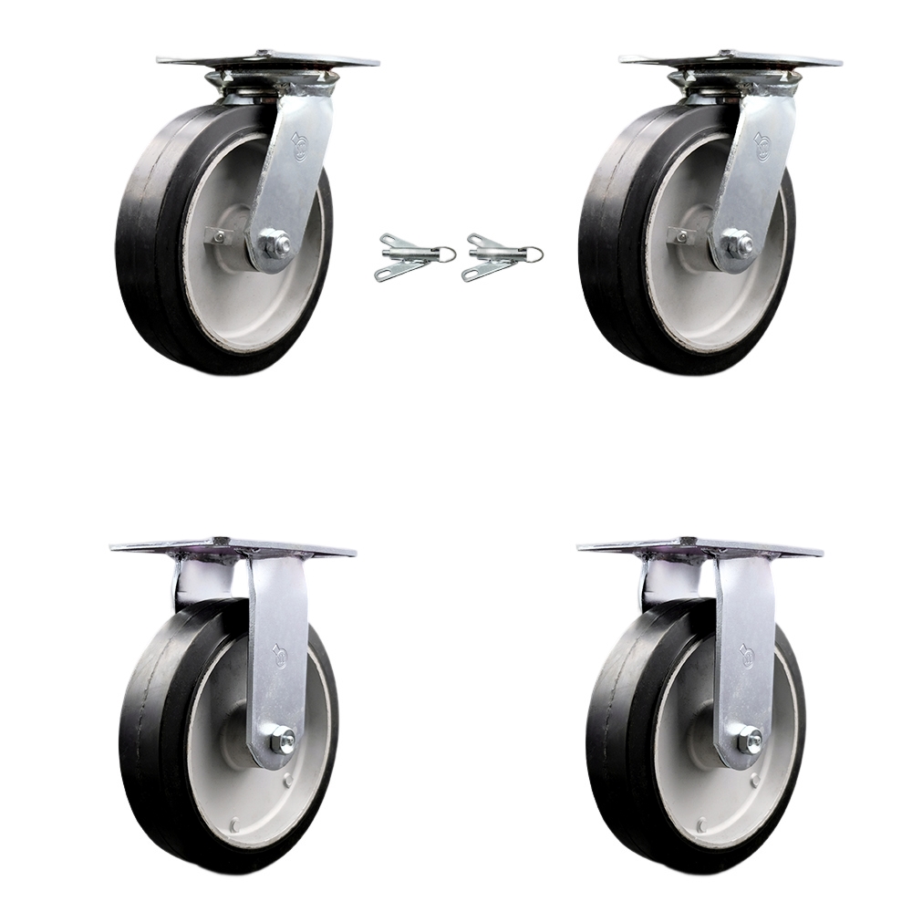 SCC-35S820-RAR-BSL-2-R-2 Heavy Duty Large Top Plate Rubber on Aluminum Swivel Caster with 8 x 2 in. Black Wheels - 2400 lbs Total Capacity - Set of 4