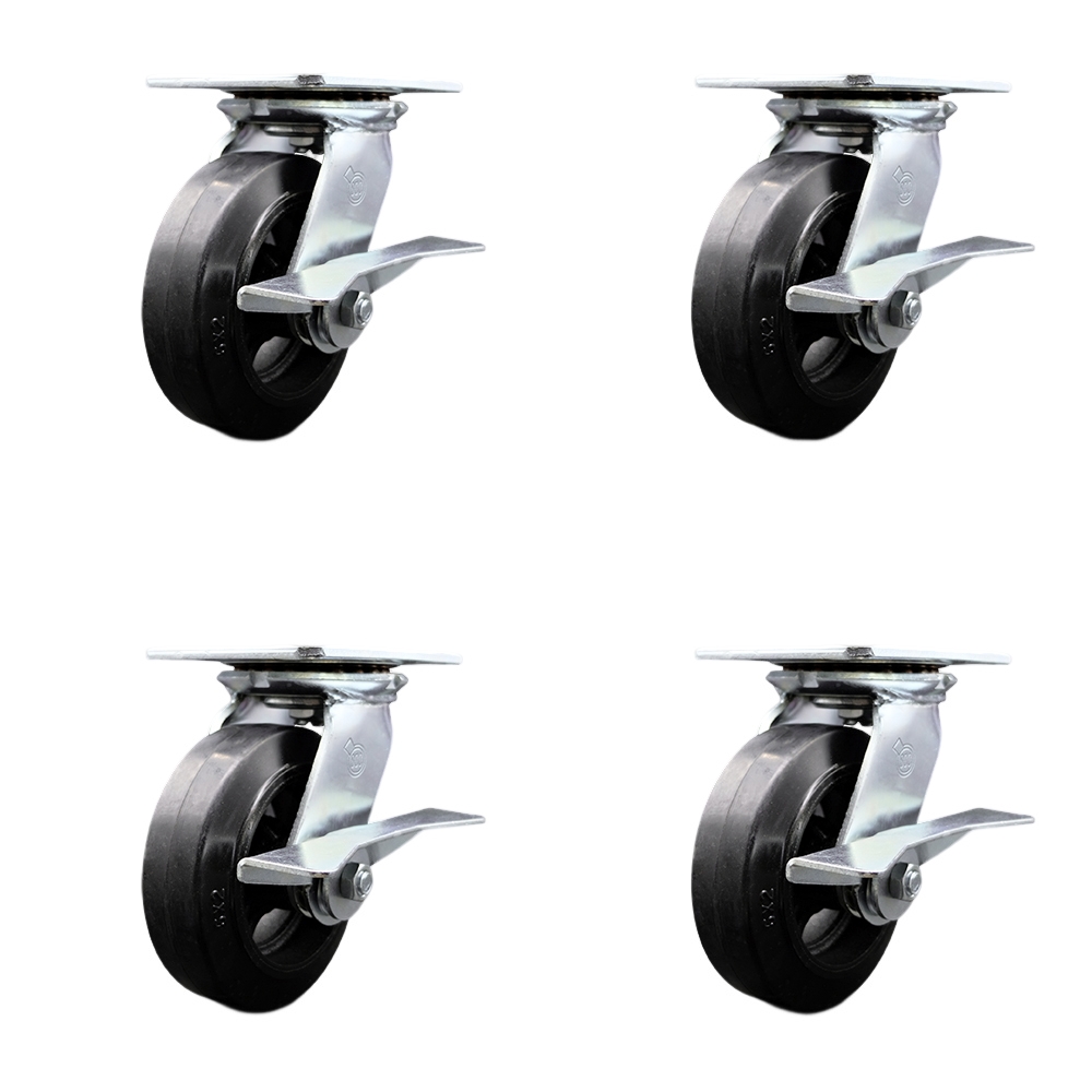 SCC-35S620-RSR-SLB-4 Heavy Duty Large Top Plate Rubber on Cast Iron Swivel Caster with 6 x 2 in. Black Wheels - 1800 lbs Total Capacity - Set of 4
