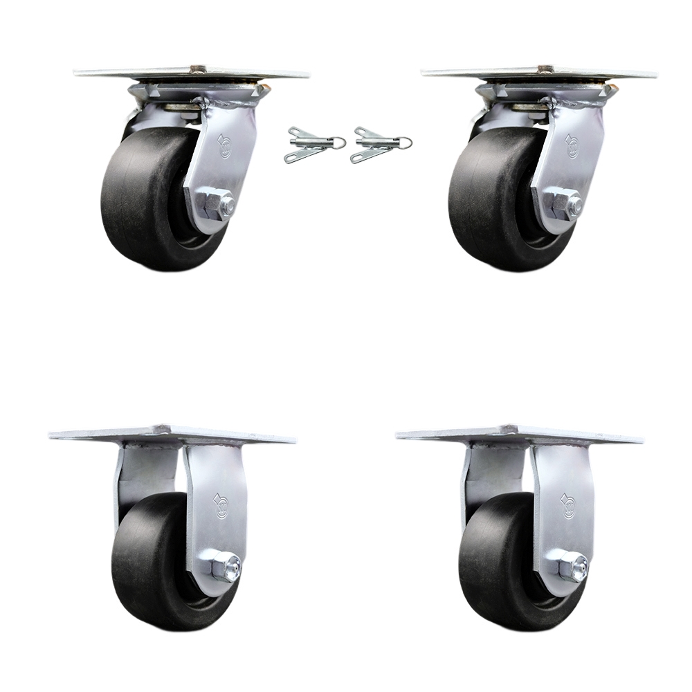 Heavy Duty Large Top Plate Polyolefin Swivel Caster with Maintenance Free Bearings with 4 x 2 in. Black Wheels - 2000 lbs Capacity - Set of 4