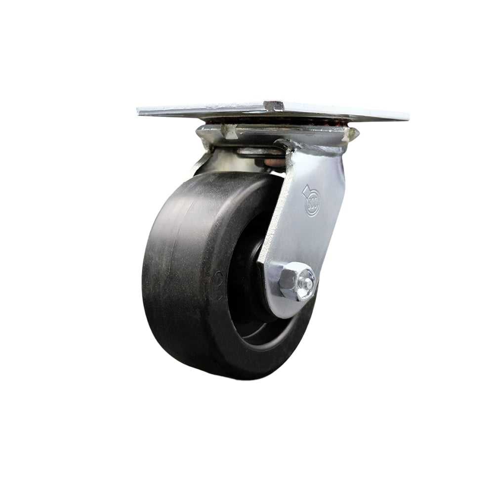 Heavy Duty Large Top Plate Polyolefin Swivel Caster with Maintenance Free Bearings & 5 x 2 in. Black Wheel - 650 lbs Capacity per Caster
