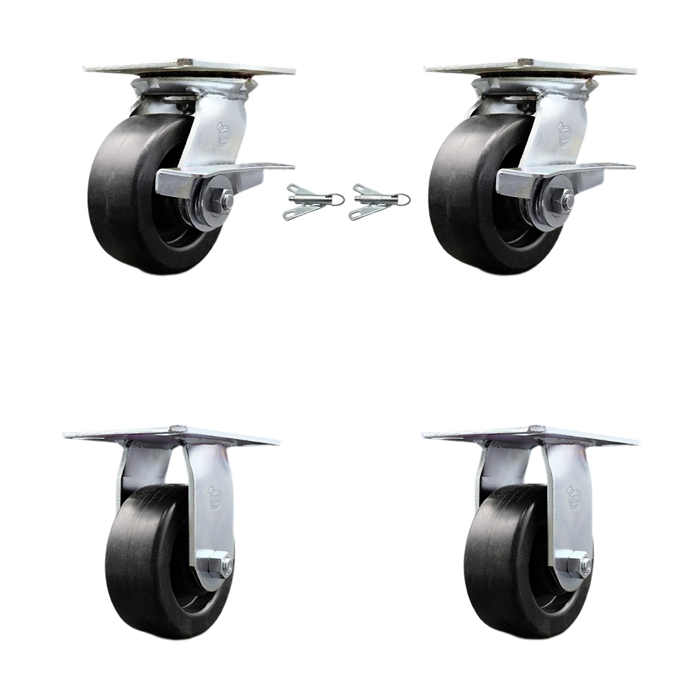 Heavy Duty Large Top Plate Polyolefin Swivel Caster with Maintenance Free Bearings with 5 x 2 in. Black Wheels - Set of 4