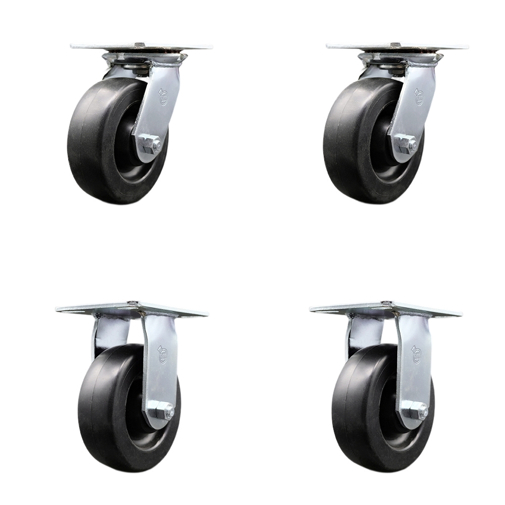 Heavy Duty Large Top Plate Polyolefin Swivel Caster with Maintenance Free Bearings with 6 x 2 in. Black Wheels - 2800 lbs Capacity - Set of 4